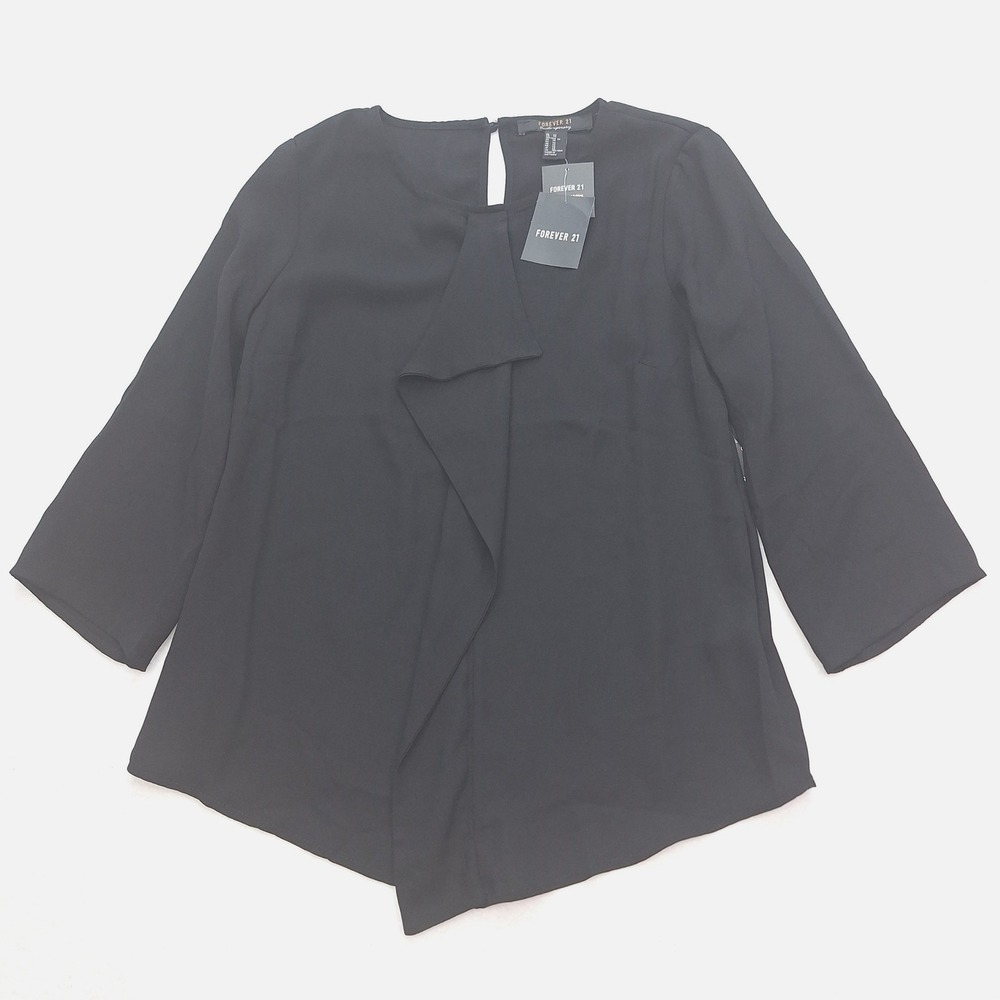 Forever 21 Top‎ Womens XS Black Ruffle Contemporary Chic Elegant
